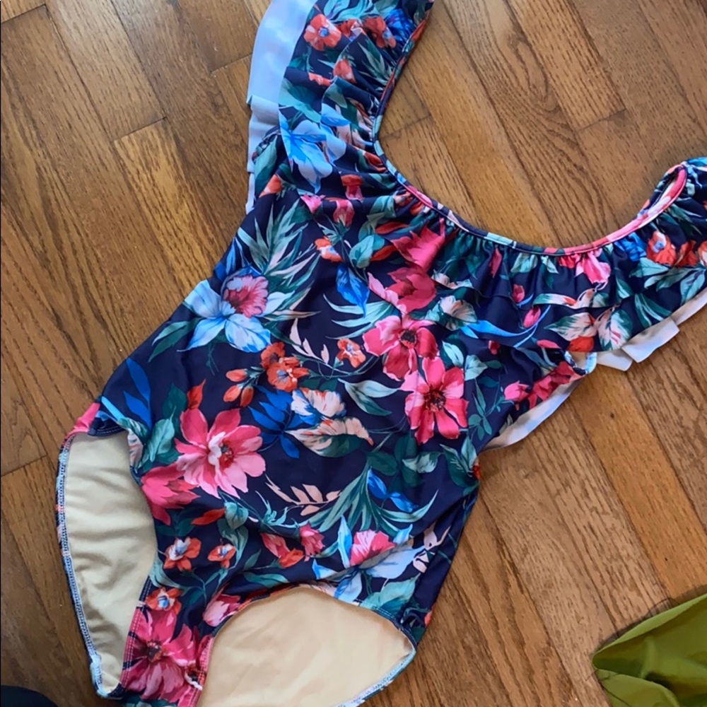 Kortni Jeane Navy Floral Ruffle One Piece